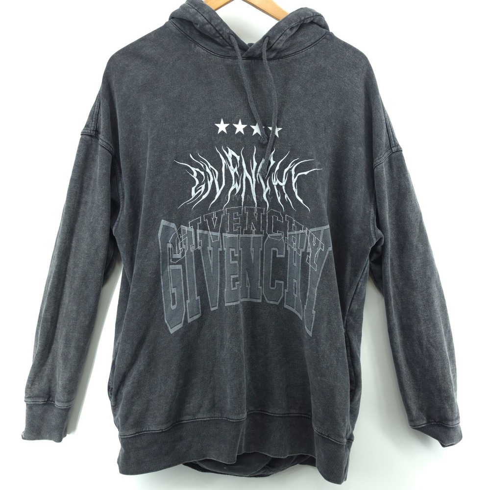 Givenchy Mens Hoodie Cotton Washed Black XL FW22 Multi Logo Embroidered Portugal